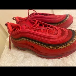 Air Max 97 Tennis shoes - red in color with leopard print. Gently worn/like new